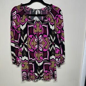 Madison Pink and Purple Graphic 3/4 Sleeve Blouse